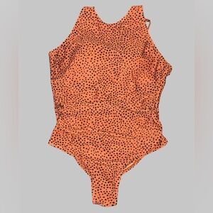 Kona Sol NWT Ruched Hi-Neck Bathing Suit in Brown and Black